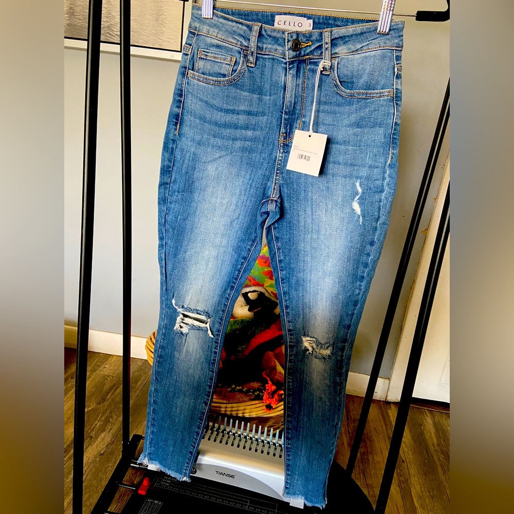 High Rise Frayed Hem Crop Skinny Jean